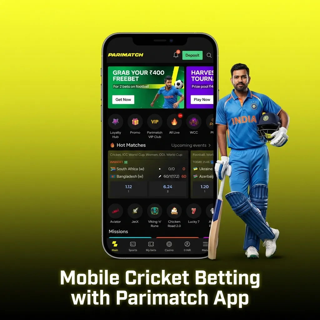 Parimatch mobile app interface for cricket betting on Android and iOS devices.