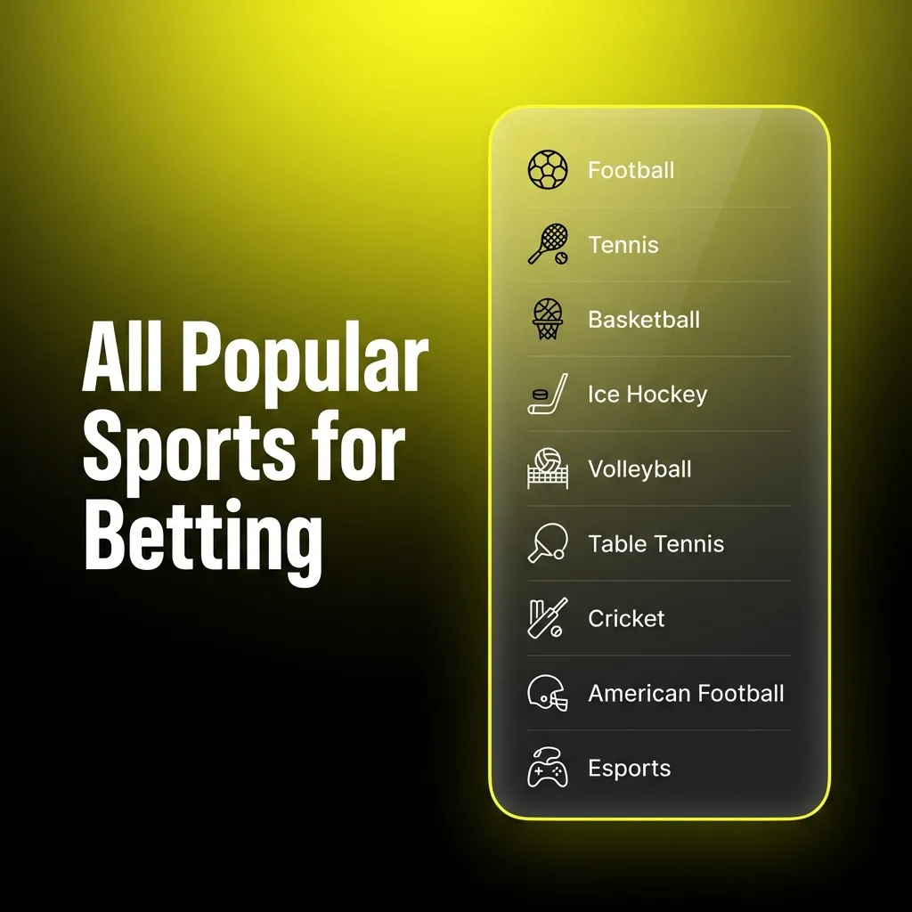 Popular sports for betting including Cricket, Football, Kabaddi, and Tennis.