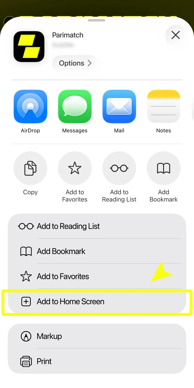 parimatch app ios how to add to home screen