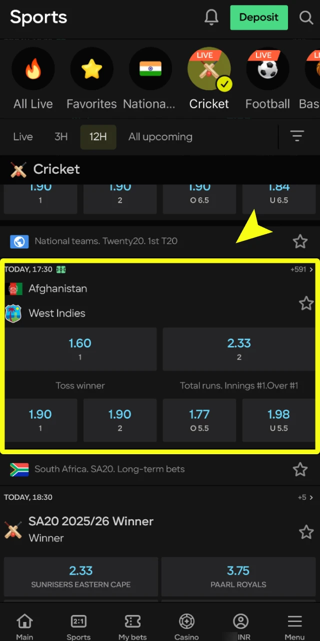 parimatch how to bet choose match
