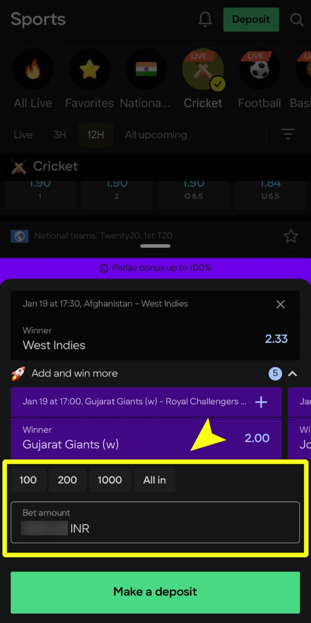 parimatch how to bet enter amount