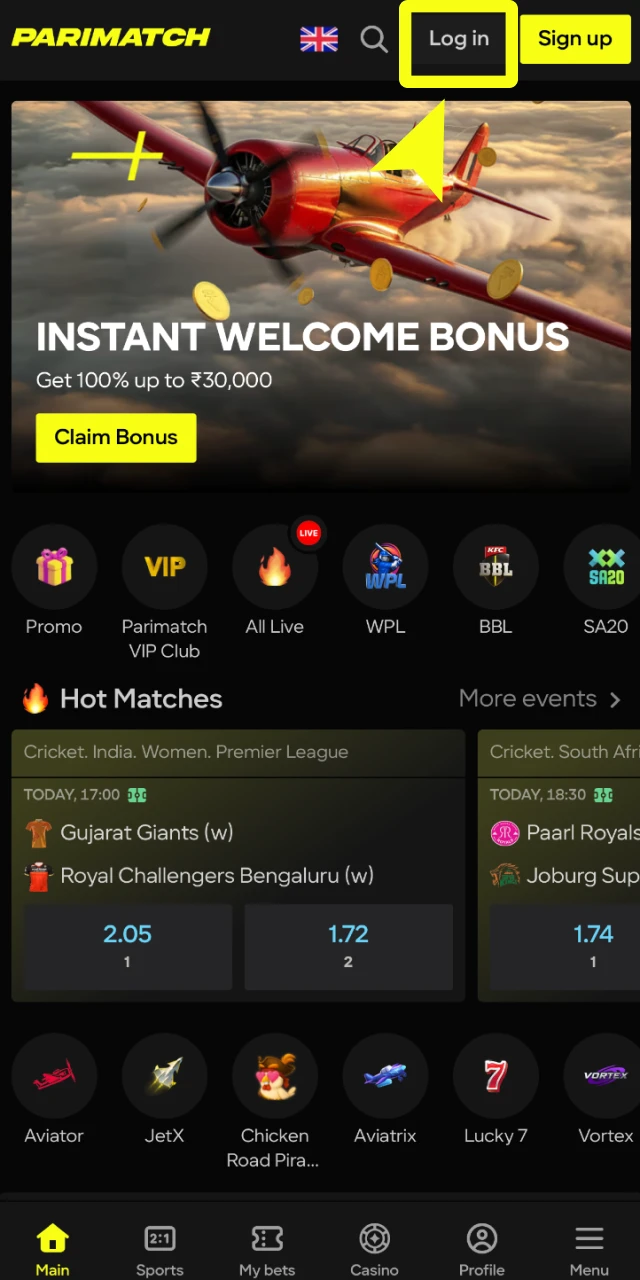 parimatch how to log in open app