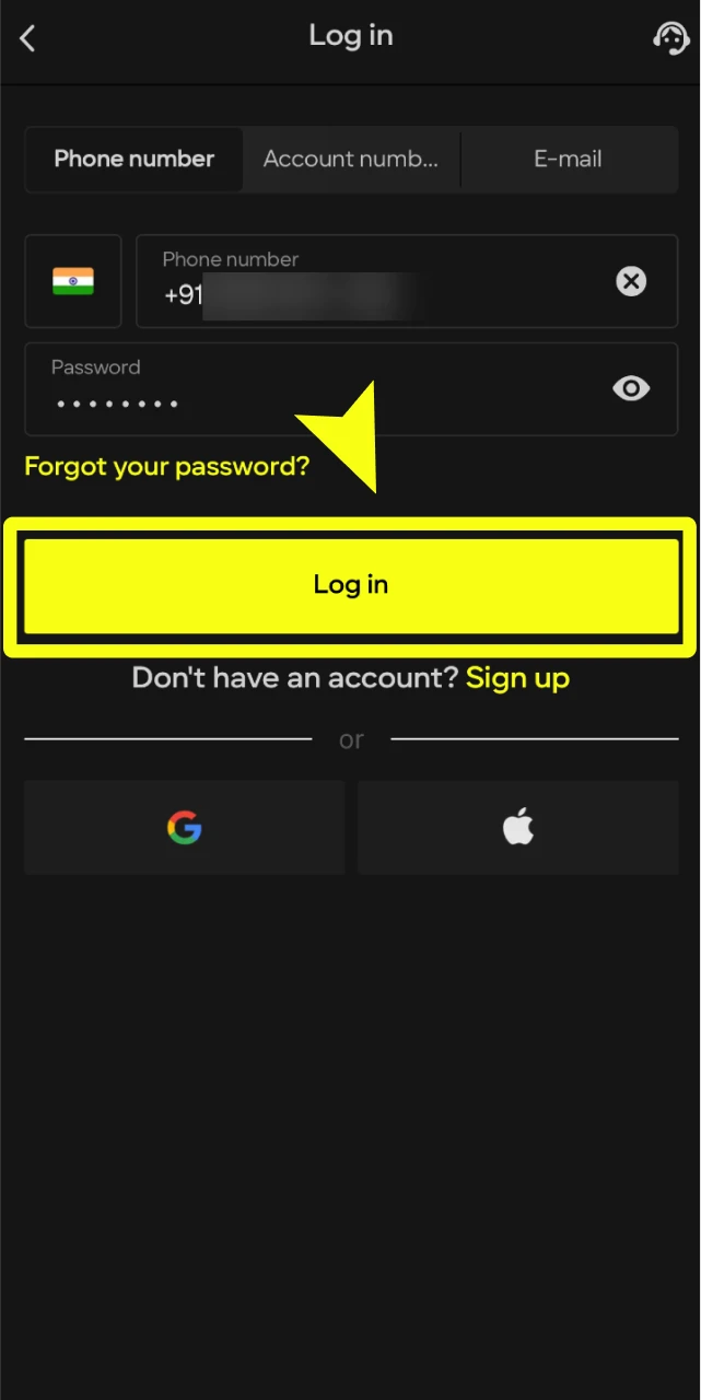 parimatch how to log in press login