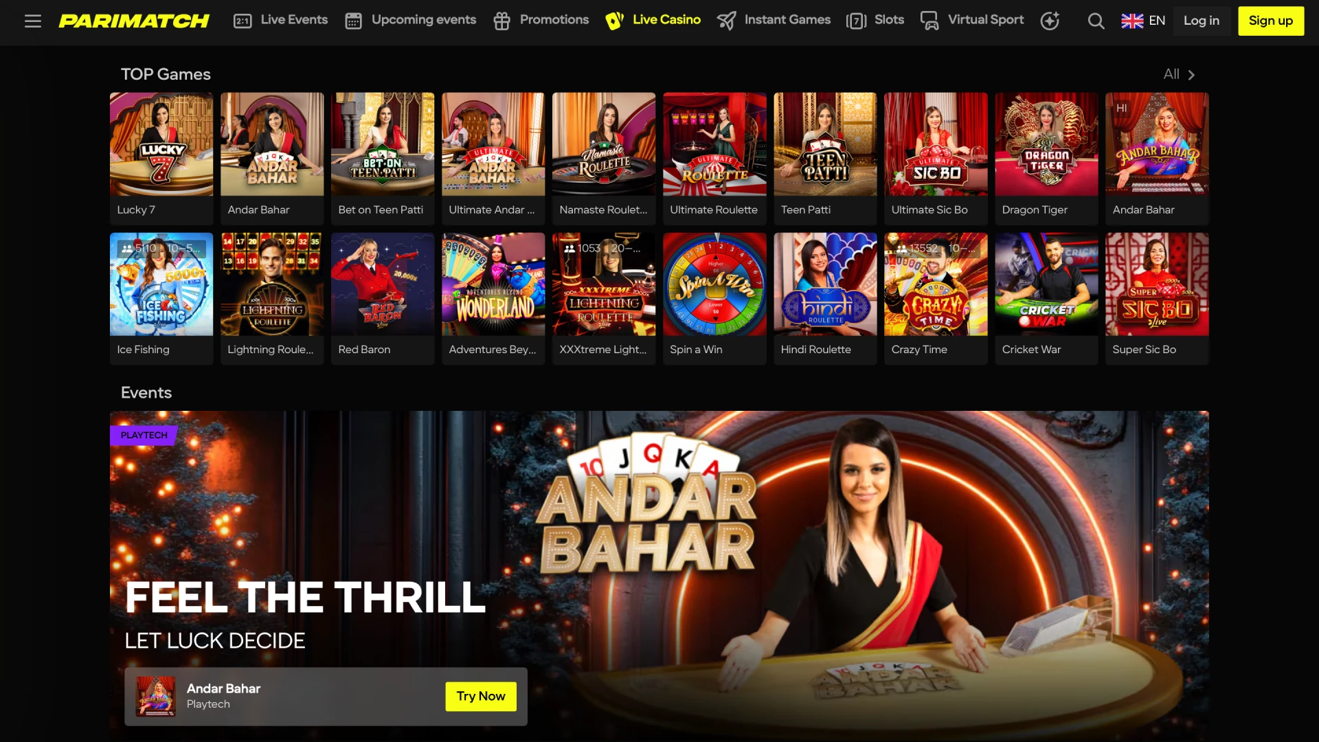 parimatch interface casino