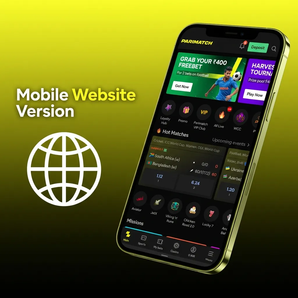 Smartphone displaying the responsive mobile website interface for betting.