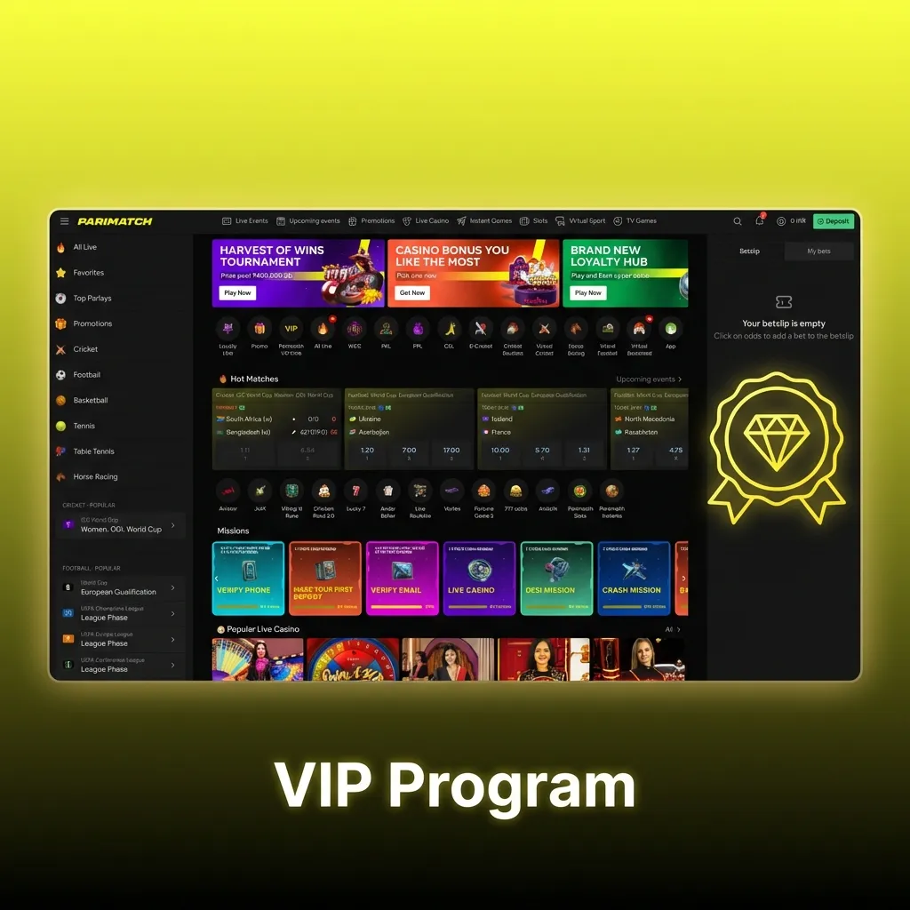 Parimatch VIP loyalty program points exchange for cash and free bets.